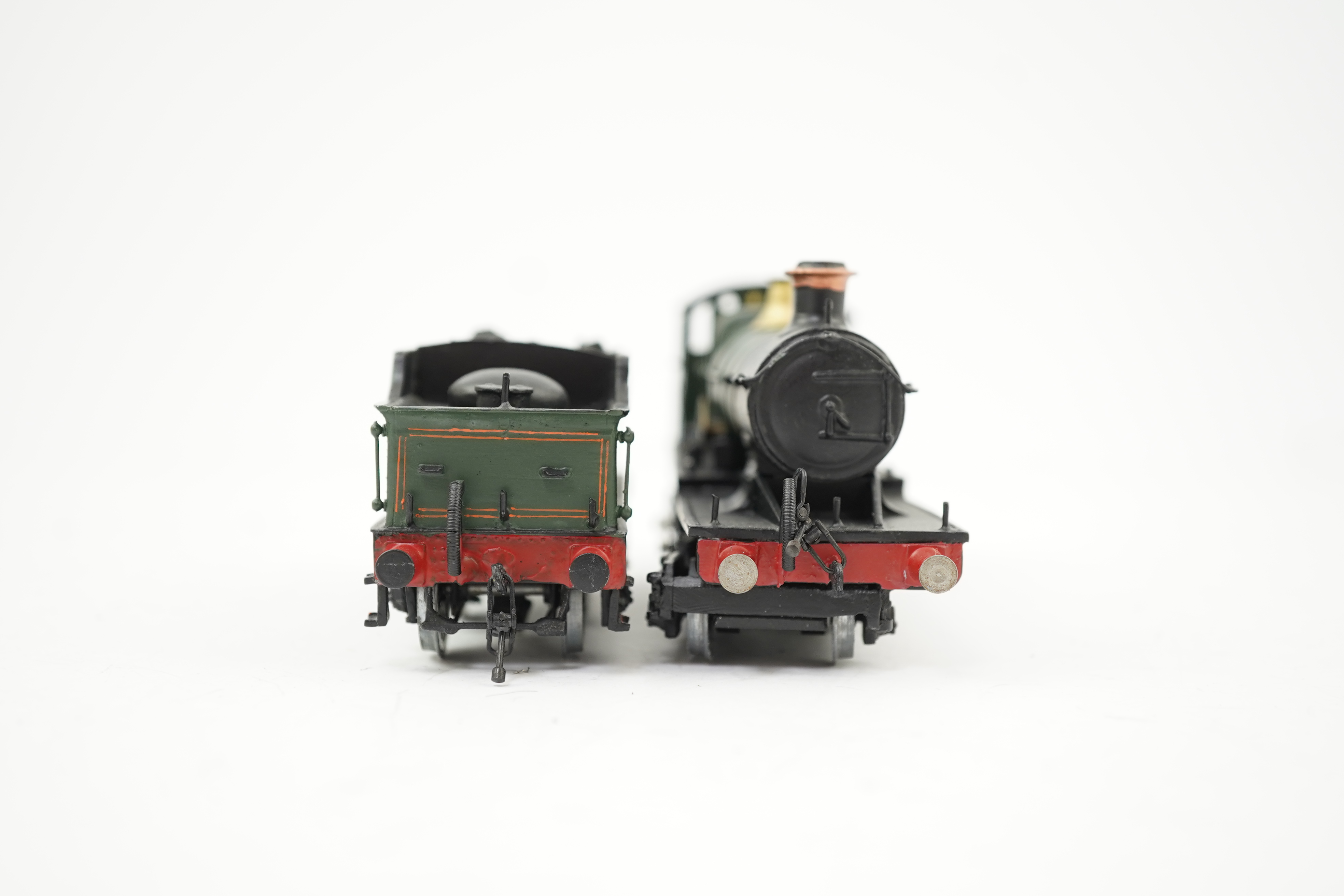 Two 00 gauge brass and white metal kit built GWR tender locomotives; a 4-4-2, Alliance 104, together with a Bulldog class 4-4-0, Barbados 3466, constructed, painted and lined to a high standard, both motored for two rail